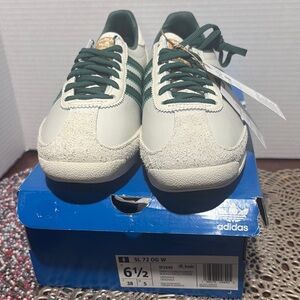 Adidas Men's Cream and Green Sneakers